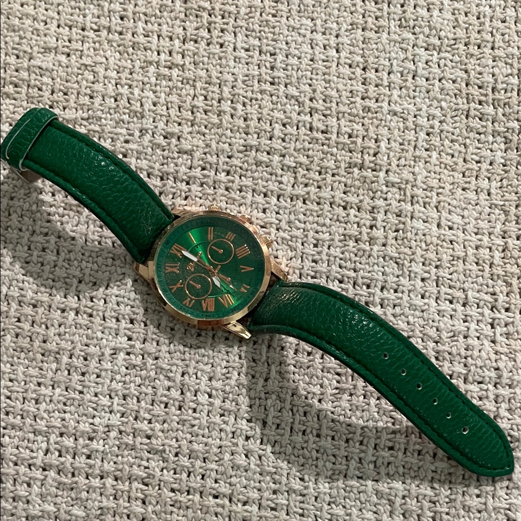 Green And Tan Leather Strap Watch
